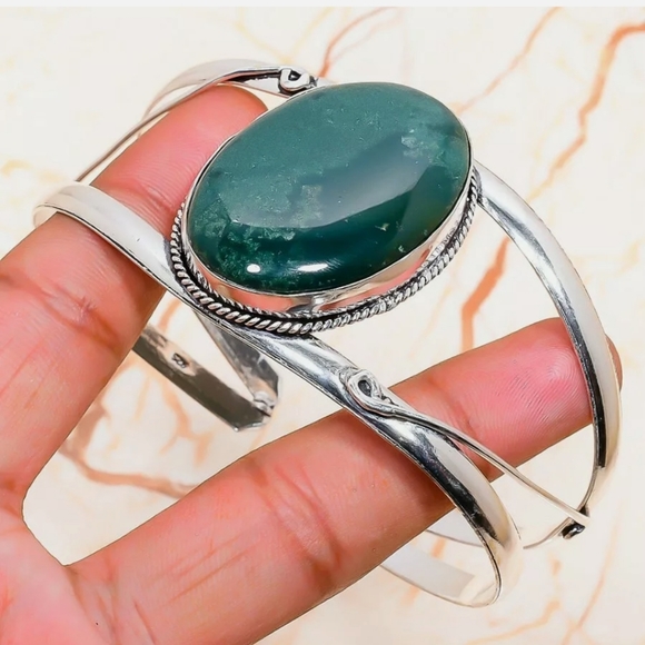 New Indian Moss Agate 925 Silver Cuff Bracelet. - Picture 10 of 10